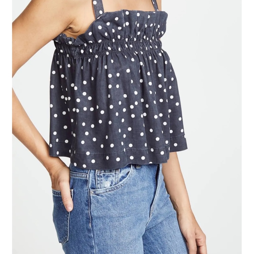 DL1961 Premium Denim’Dennet’ Tie-Straps Polka-Dot Cropped Tank | Size S